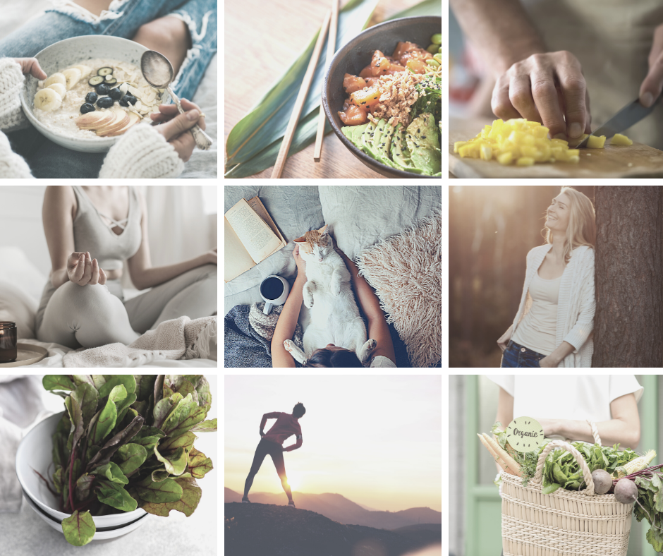 Kolaż zdjęć związany ze zdrowym odżywianiem i aktywnym trybem życia